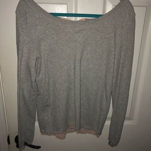 grey and pink crew neck
